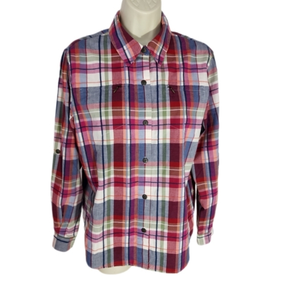 Alfred Dunner Shirt Plaid Cotton Blend Button Up Red Size 10 - Picture 11 of 15